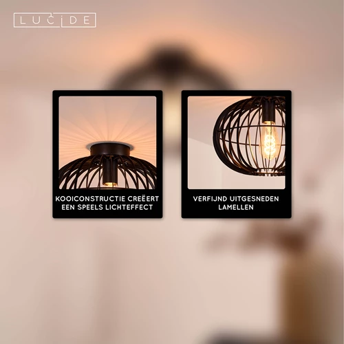 Lucide REDA - Plafonnière - Ø 32 cm - 1xE27 - Zwart - USP